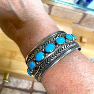 Navajo Turquoise and Sterling Silver Cuff by artist Christoper J Hoskie